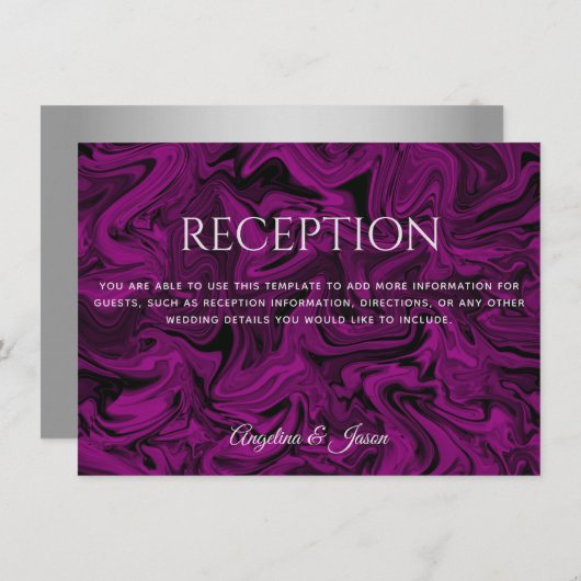Trouwontvangstkaart in Koninklijk Paars en Zilver  (Voorkant / Achterkant)