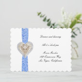 Trouwontvangstkaart met Blauwe Kant van de Eenhoor Kaart (Staand voorkant)