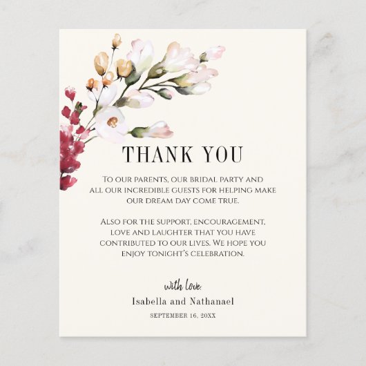 Trouwontvangstkaart met bloemendankbetuiging (Voorkant)