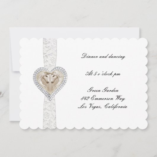 Trouwontvangstkaart met eenhoorn en kant kaart (Voorkant)