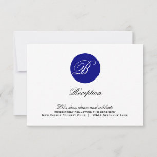 Trouwontvangstkaart met marineblauw cirkelmonogram kaart