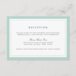 Trouwontvangstkaart met marineblauwe en mintgroene informatiekaartje