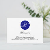 Trouwontvangstkaart met Navy Blue Cirkel Monogram Kaart (Staand voorkant)
