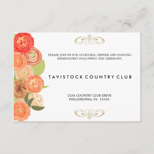 Trouwontvangstkaart met neervallende bloemen informatiekaartje (Voorkant)