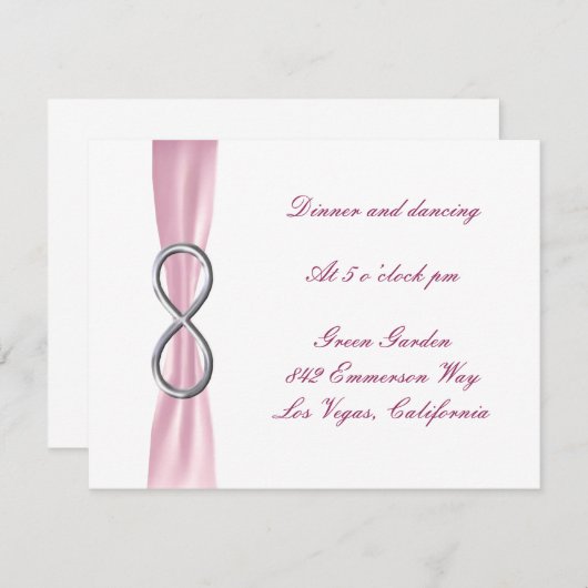 Trouwontvangstkaart met oneindige roze kaart (Voorkant / Achterkant)