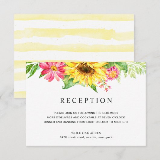 Trouwontvangstkaart met zonnebloem kaart (Voorkant / Achterkant)