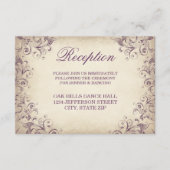 Trouwontvangstkaarten met paarse bloemmotief in vi informatiekaartje (Voorkant)