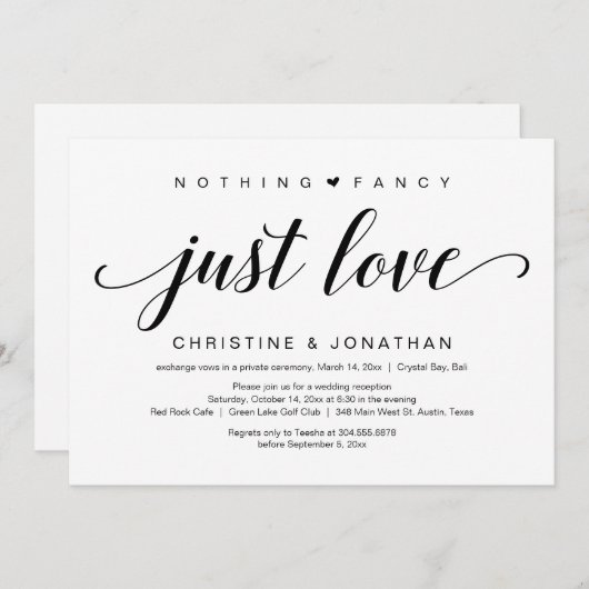 Trouwontvluchting, Elegant zwart schrift Kaart (Voorkant / Achterkant)