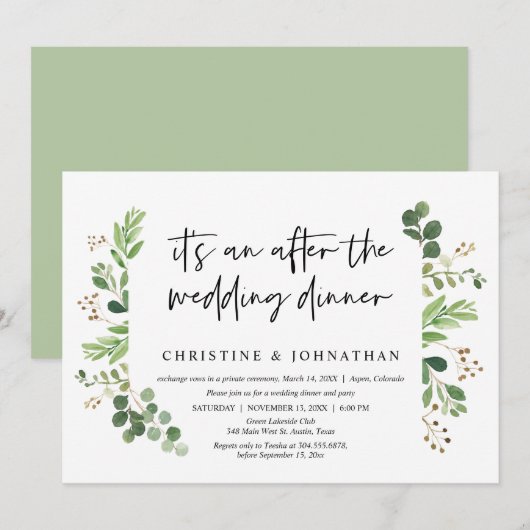 Trouwontvluchting, na het huwelijksdiner kaart (Voorkant / Achterkant)