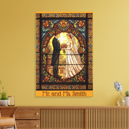 Trouwontwerp in traditioneel glas-in-lood canvas afdruk