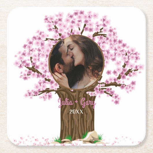 Trouwpaar aangepaste foto kartonnen onderzetters (Voorkant)