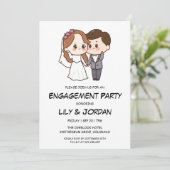 Trouwpaar cartoon verloving uitnodigingen (Staand voorkant)