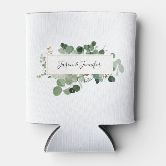 Trouwpaar Custom Namen Greenery Elegant Blikjeskoeler (Voorkant)