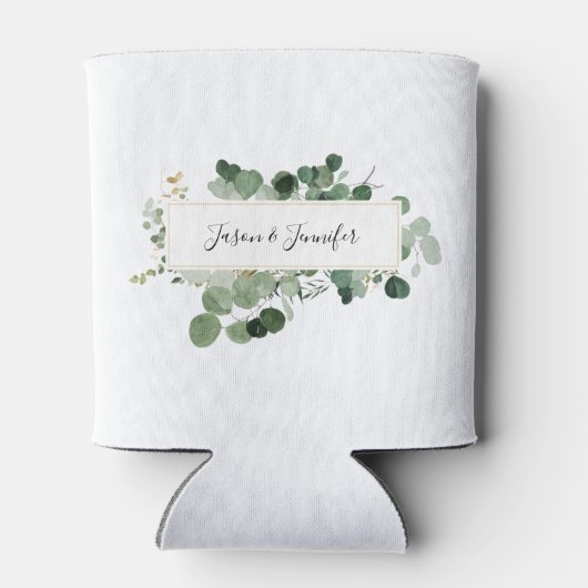 Trouwpaar Custom Namen Greenery Elegant Blikjeskoeler (Achterkant)