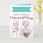 Trouwpaar Doodle Gefeliciteerd Passen getrouwd Kaart (Gele Bloem)