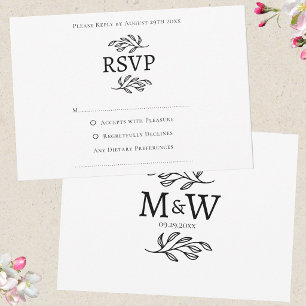 Trouwpaar Eenvoudige Monogram Initiaal Minimalisti RSVP Kaartje