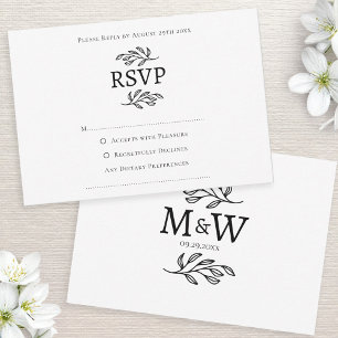 Trouwpaar Eenvoudige Monogram Initialen Minimalist RSVP Kaartje