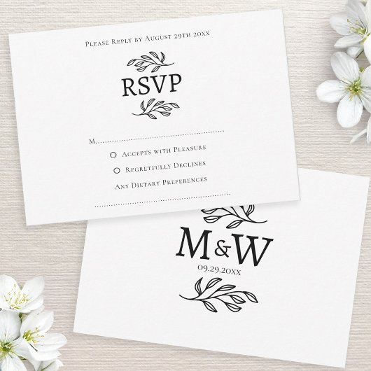 Trouwpaar Eenvoudige Monogram Initialen Minimalist RSVP Kaartje