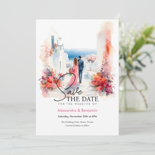 Trouwpaar | Griekse Thema | Bewaar de datum Kaart (Staand voorkant)