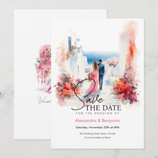 Trouwpaar | Griekse Thema | Bewaar de datum Kaart (Voorkant / Achterkant)