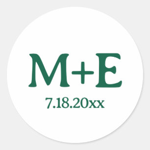 Trouwpaar Groene Initialen & Datum Ronde Sticker