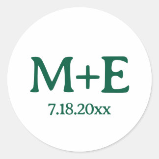 Trouwpaar Groene Initialen & Datum Ronde Sticker
