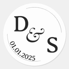 Trouwpaar Initiaal labels | Rond wit