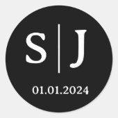 Trouwpaar Initiaal labels | Ronde zwarte gebeurten (Voorkant)