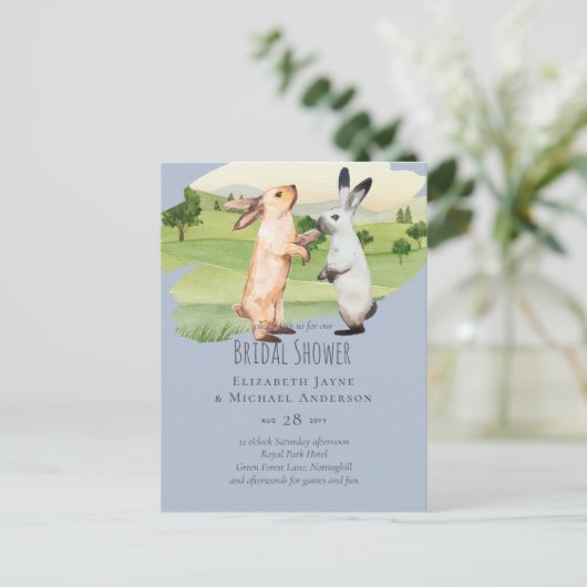 Trouwpaar Konijnen Landtuin Briefkaart (Staand voorkant)