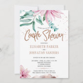 Trouwpaar koper glitter roze koppels douche kaart (Voorkant)