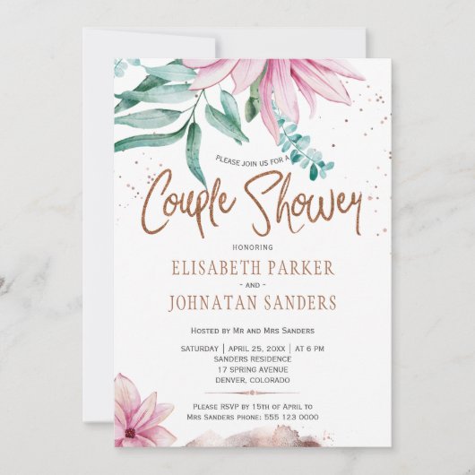 Trouwpaar koper glitter roze koppels douche kaart (Voorkant)