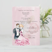 Trouwpaar met roze rozen Bruiloft Kaart (Staand voorkant)
