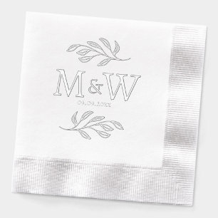 Trouwpaar Monogram Datum Elegant Botanisch Folie Servetten