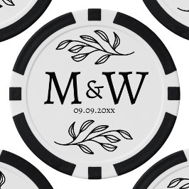 Trouwpaar Monogram Datum Elegant Botanisch Poker Chips
