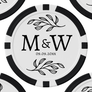 Trouwpaar Monogram Datum Elegant Botanisch Poker Chips