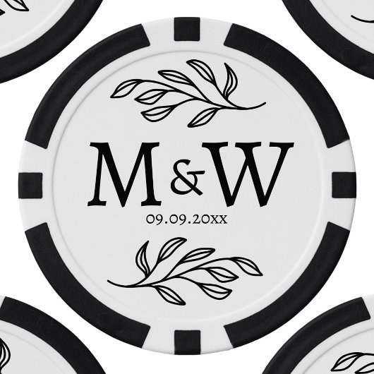 Trouwpaar Monogram Datum Elegant Botanisch Poker Chips