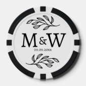 Trouwpaar Monogram Datum Elegant Botanisch Poker Chips (Voorkant)