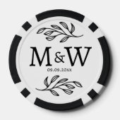 Trouwpaar Monogram Datum Elegant Botanisch Poker Chips (Achterkant)