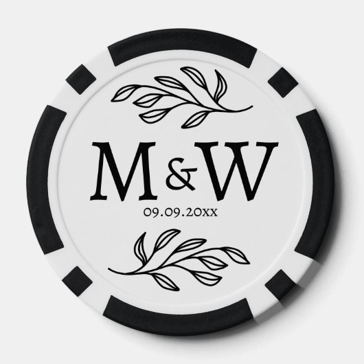 Trouwpaar Monogram Datum Elegant Botanisch Poker Chips (Achterkant)