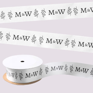 Trouwpaar Monogram Elegant Botanisch blad Satijnen Lint