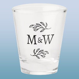 Trouwpaar Monogram Elegant Botanisch Blad Shot Glas