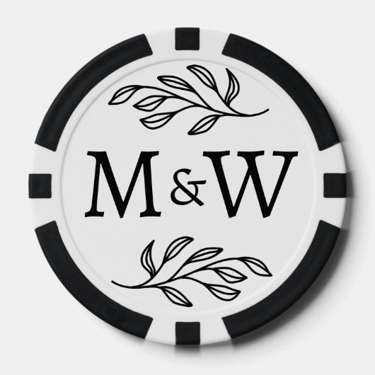 Trouwpaar Monogram Elegant Botanisch Poker Chips (Voorkant)