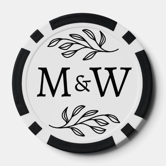 Trouwpaar Monogram Elegant Botanisch Poker Chips (Achterkant)