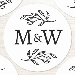 Trouwpaar Monogram Elegant Botanisch Ronde Sticker