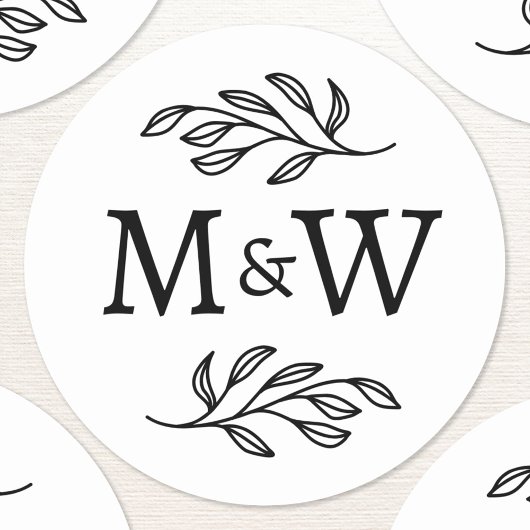 Trouwpaar Monogram Elegant Botanisch Ronde Sticker