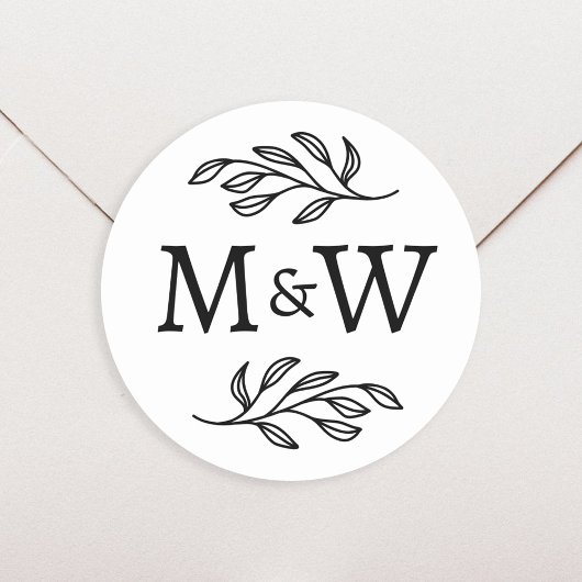 Trouwpaar Monogram Elegant Botanisch Ronde Sticker