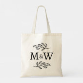 Trouwpaar Monogram Elegant Botanisch Tote Bag (Achterkant)