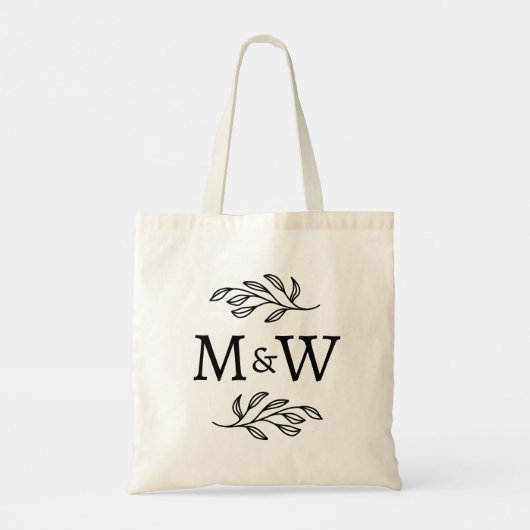 Trouwpaar Monogram Elegant Botanisch Tote Bag (Achterkant)