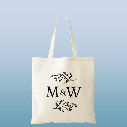 Trouwpaar Monogram Elegant Botanisch Tote Bag