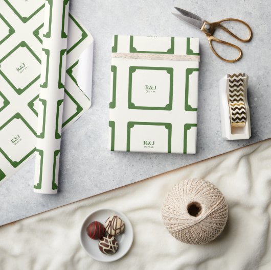 Trouwpaar Monogram Groen Cadeaupapier (Crafts)
